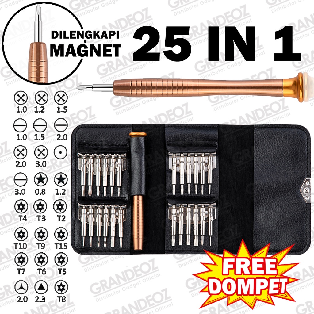 SET Obeng 25 in 1 MAGNETIC TORX Hp Reparasi Kembang Bintang Minus 4 5 6 Laptop Y T Penta Magnet Xbox