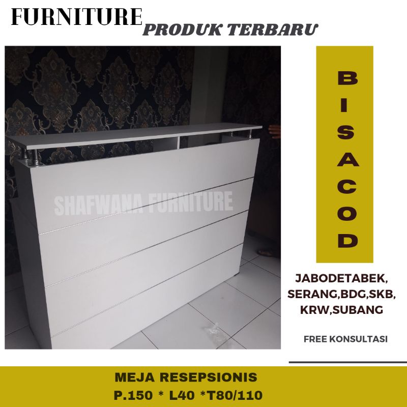 MEJA RESEPSIONIS KLINIK KANTOR TOKO PUTIH LIST STAINLES