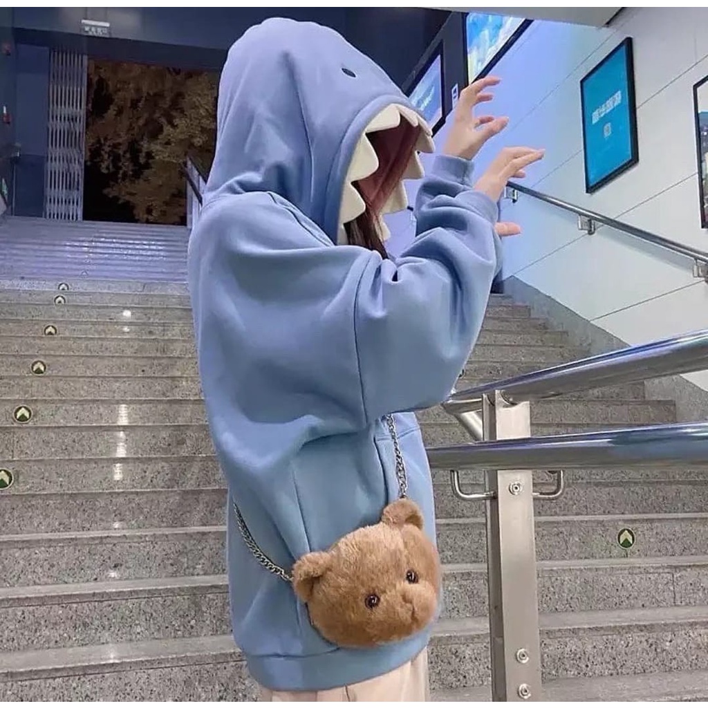 SWEATER JAKET HOODIE BORDIR LUCU FUNNY SHARK | HOODIE COUPLE LUCU COCOK BUAT PASANGAN | SWEATSHIRT OVERSIZE