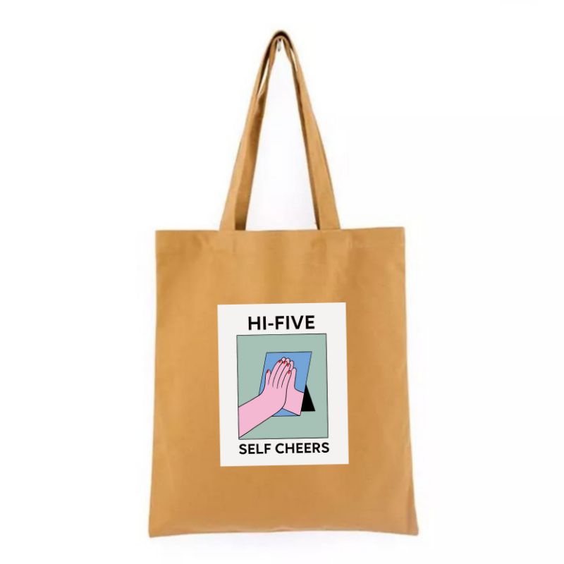 Totebag Kanvas Hi five/Totebag pakai resleting /Totebag Pria /Totebag Wanita /Tote bag Tas Murah