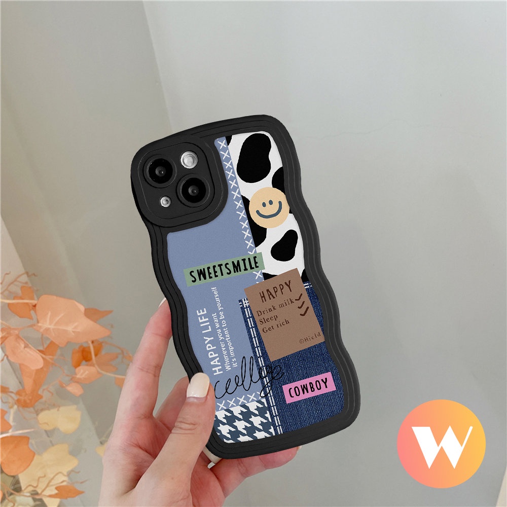 Casing Tpu Lembut Tepi Bergelombang Kompatibel Untuk iPhone 7Plus 11 13 12 14 Pro Max X XR XS Max 6s 6 8 7 14 Plus SE 2020 Tekstur Kupu-Kupu Smiley Pola Sambungan Penutup Belakang