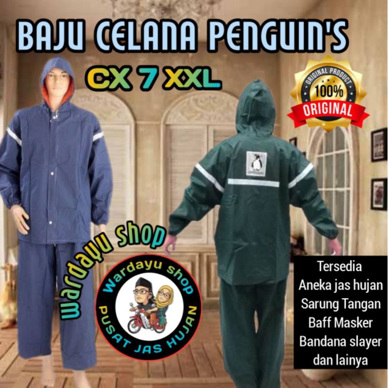 Jas Hujan Penguin CX7 Penguins Original CX 7 XXL Jumbo Tiger Head Twist Tebal Terlaris Termurah Setelan Jaket Baju Celana Big Size Pria Wanita Cewek Cowok Perempuan Laki Laki Dewasa Harga Grosir / Mantel Raincoat Anti Rembes dan Bocor