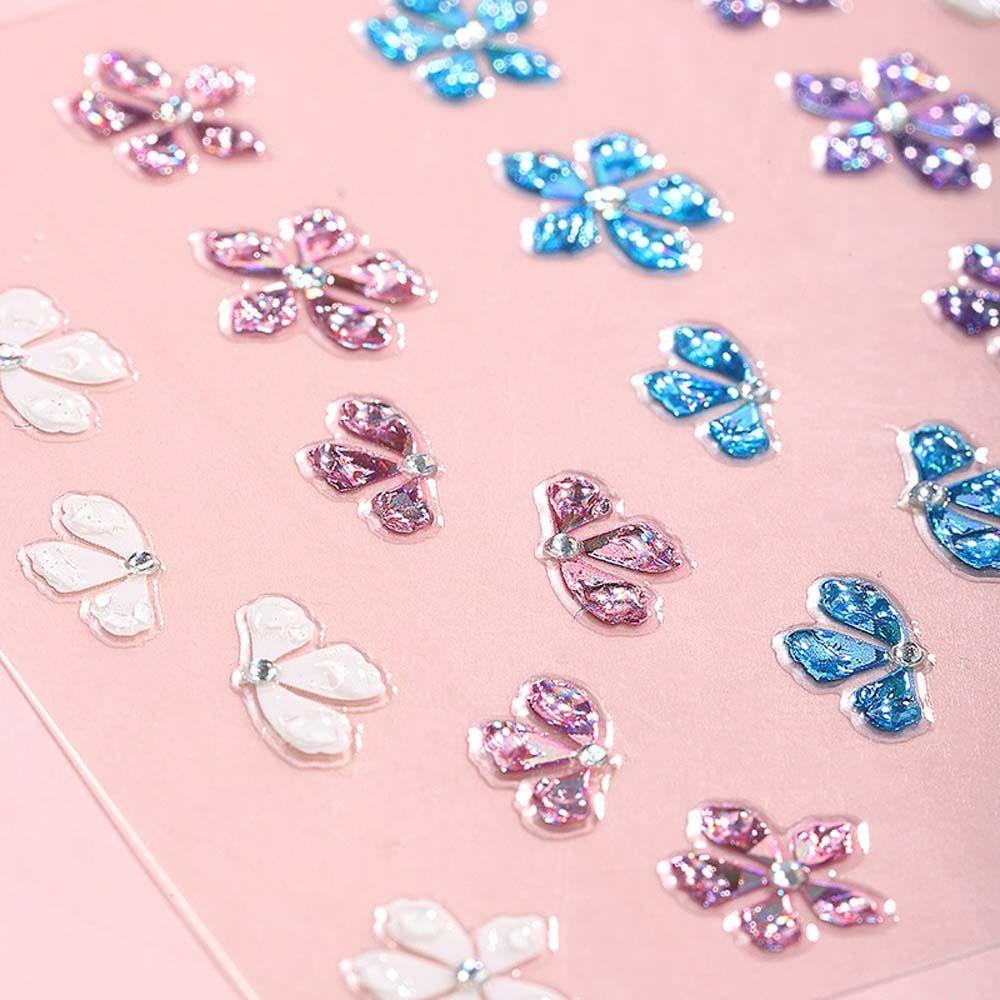 Agustina Jantung Stiker Kuku 5D Relief Warna-Warni Lembut Perekat Stiker Cinta Hati Kupu-Kupu Manikur Aksesoris Nail Art Dekorasi