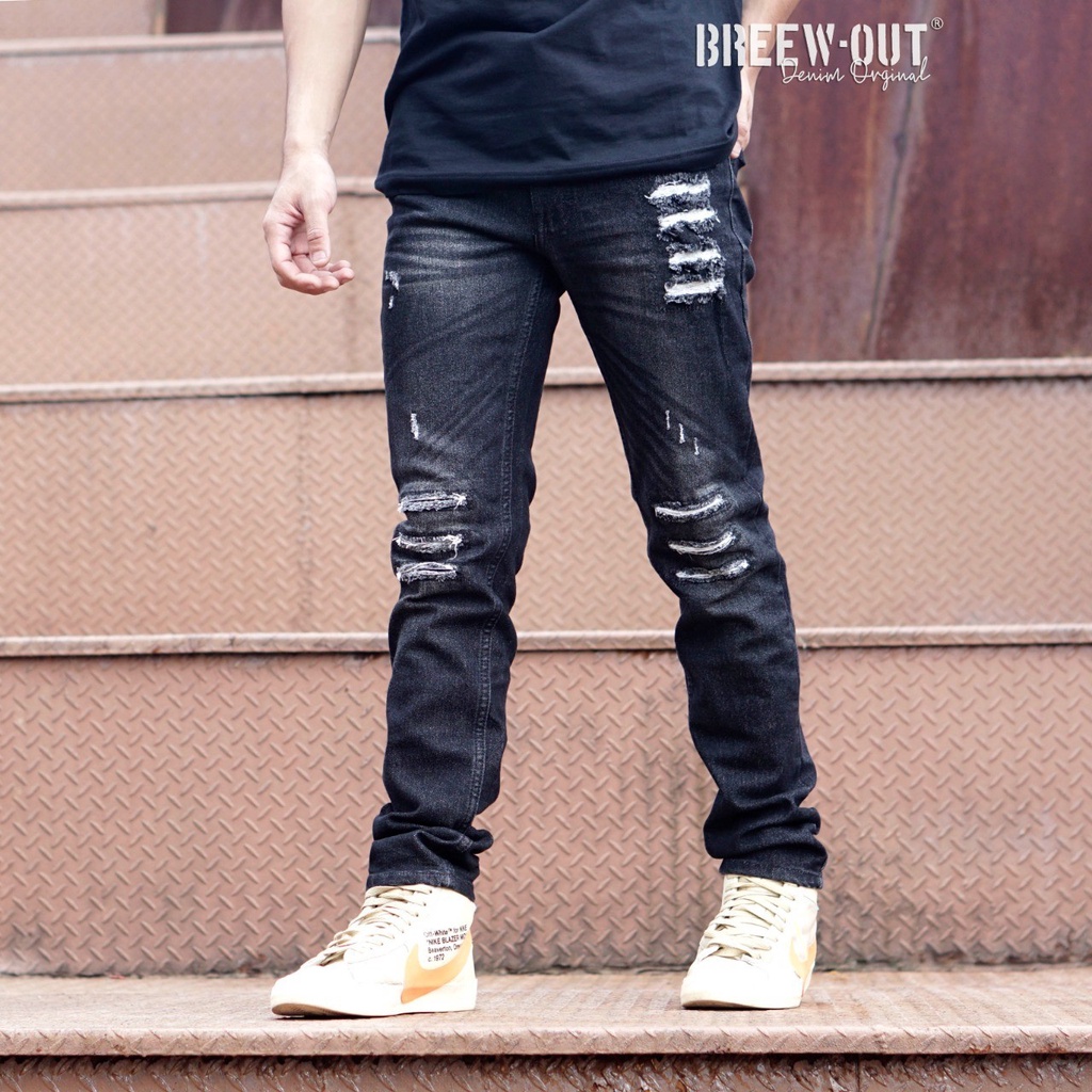 GEVAR Celana Jeans Scrub Ripped Sobek Pria Terbaru Bisa Cod&quot;