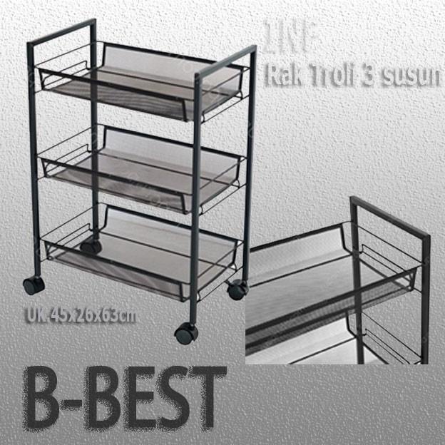 Rak Troli Penyimpanan Makanan Beroda 3 Susun / Rak Trolley Hitam