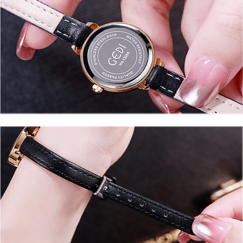 GEDI 1303 Jam Tangan Wanita Tali Kulit Original Anti Air Fashion Simple Santai Quartz Elegant Jam Tangan Cewek+Kotak Gratis