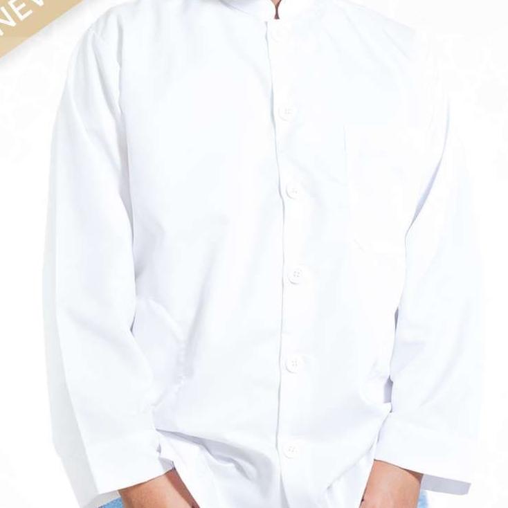 Promo Puas baju koko pria putih lengan panjang polos baju Koko putih terbaru
