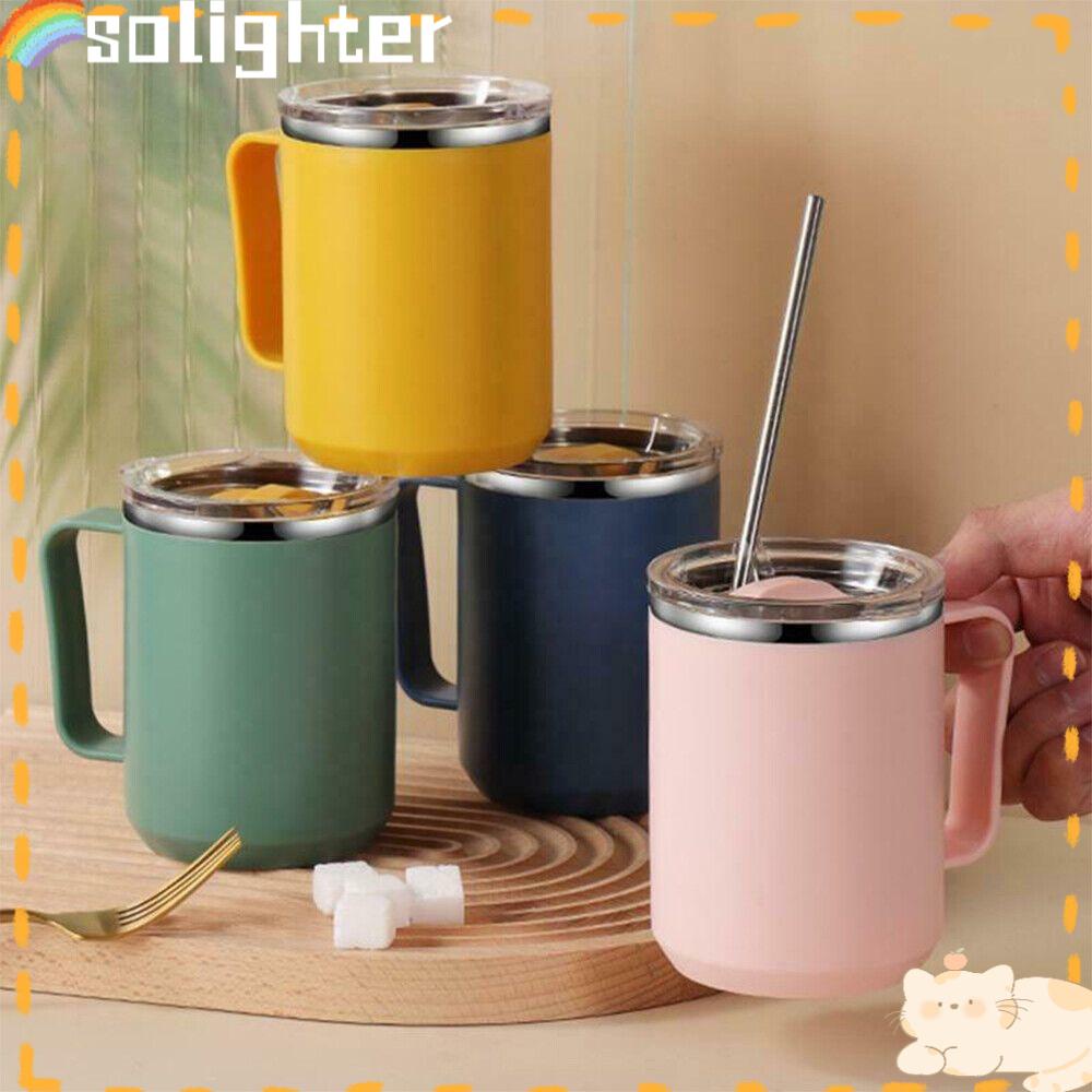 Solighter Mug Kopi High Quality Portable Dengan Pegangan Dan Tutup Travelling Cup