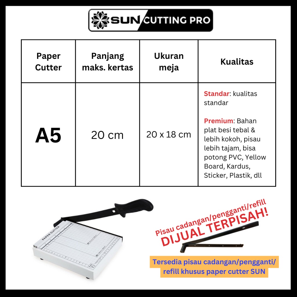 Paper Cutter Mini A5 ( Alat Potong / Mesin Pemotong Kertas HVS, Sticker, Dos, PVC ID Card, Yellow Board, Art Paper, Vinyl. Bontax Camel, Kertas Photo Glossy Silky )