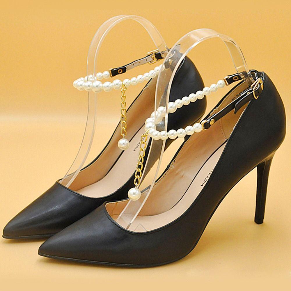 PINEAPPLE 1 Pair Women High-heeled Shoes Straps Anti-skid Adjustable Pearl Chain Anklets