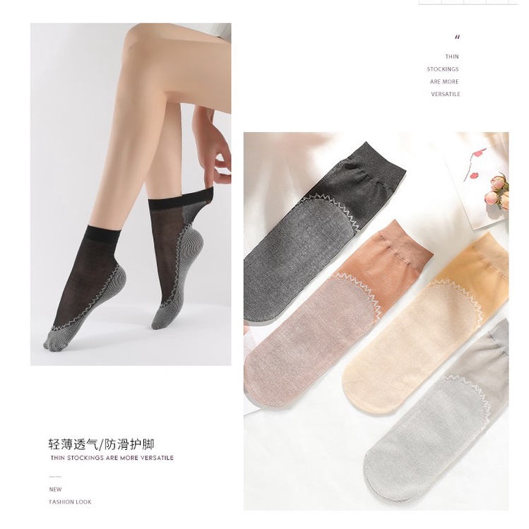 B12 Stocking pendek atas mata kaki kaus kaki wanita tipis anti licin transparan import