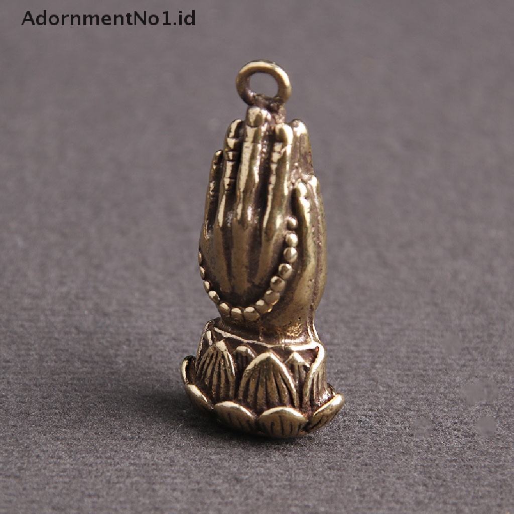 [AdornmentNo1] Tangan Bersama Buddha Kuningan Doa Buddha Dengan Dasar Teratai Manik-Manik Buddha Liontin Keagamaan Mini Hand Pray Patung Hiasan Meja [ID]