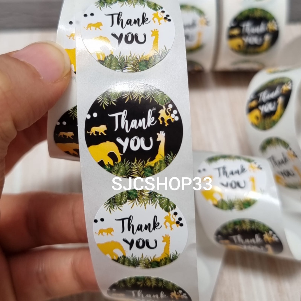 

1 roll isi 500 pcs sticker label thank you safari jungle animal set
