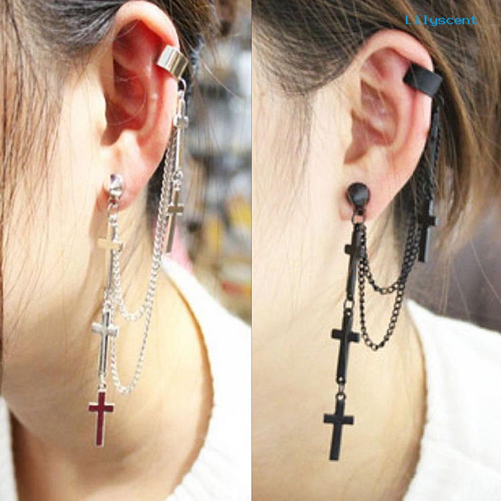 [LS] 1pc Manset Telinga Cross Juntai Serbaguna Alloy Wanita Fashion Punk Ear Crawler Untuk Wanita