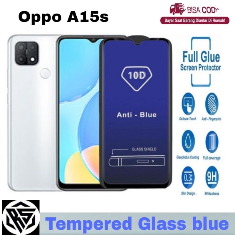 Promo Tempered Glass Anti Blue Light Oppo A15s Full Cover Anti Radiasi Cahaya Anti Gores Kaca Full L