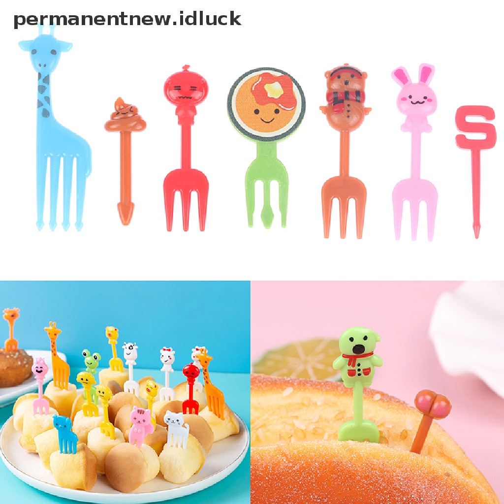 [luckypermanentnew] 8/10/26pcs Mini Kartun Food Pick Kid Food Garpu Buah Bento Box Decor Reusable [ID]
