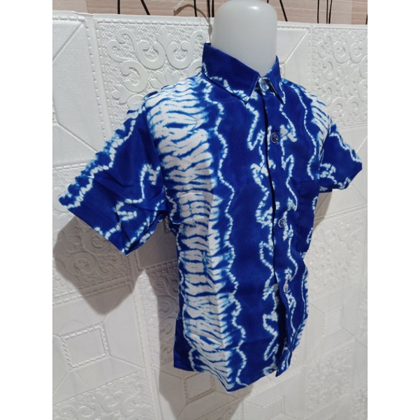 BATIK LENGAN PENDEK/BATIK PRINTING WARNA BIRU/BAJU BATIK LENGAN PENDEK/BATIK SERAGAM SEKOLAH