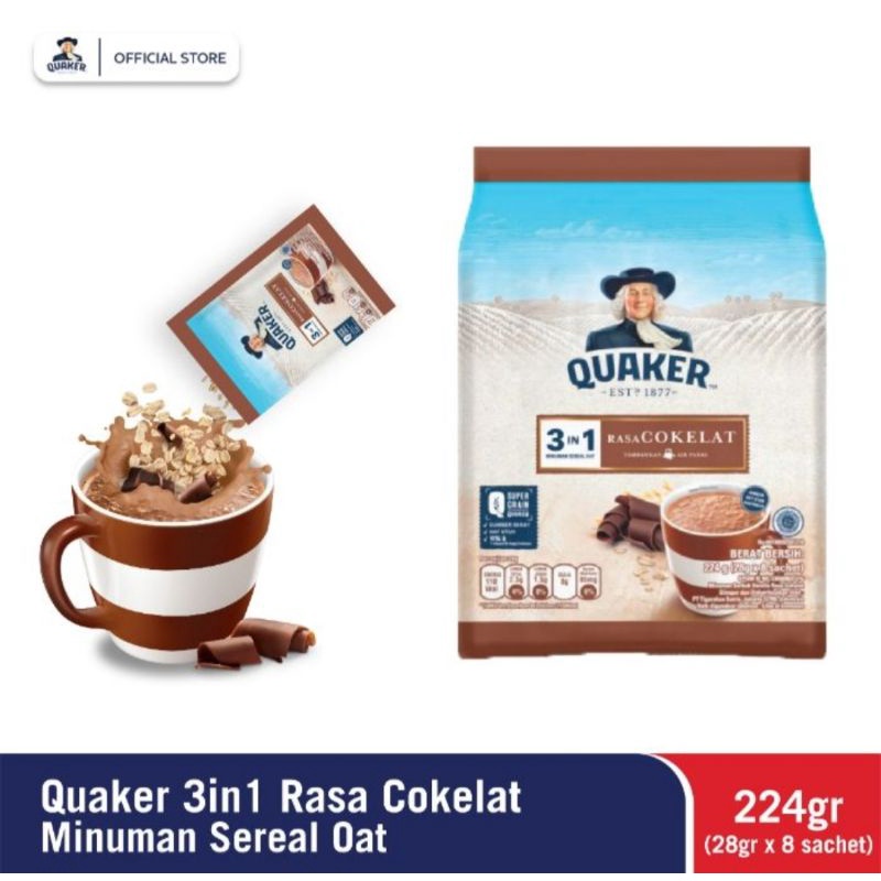 Quaker 3in1 Minuman Sereal Oat Chocolate/Vanilla 224gr (24gr x 8 shacet)