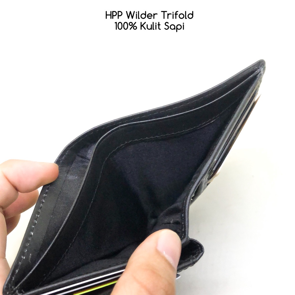 dompet pria hushpuppies wilder 2 trifold jetblack premium quality bahan asli kulit sapi dompet cowok