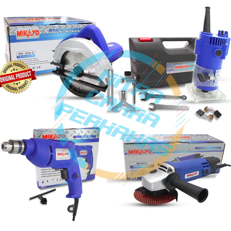 PAKET TUKANG ALL MIKAYO [4 ITEM] Paket Tukang kayu lengkap mesin circular saw/gergaji kayu dan mesin planer/serut/ketam dan BOR TANGAN 10 MM dan mesin profil kayu LIKE