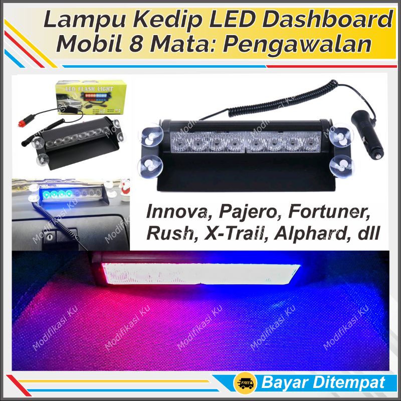 LAMPU LED MOBIL KEDIP TEMPEL KACA DASHBOARD KABIN DEPAN 8 TITIK MATA LED BIRU MERAH AVANZA XENIA JAZ