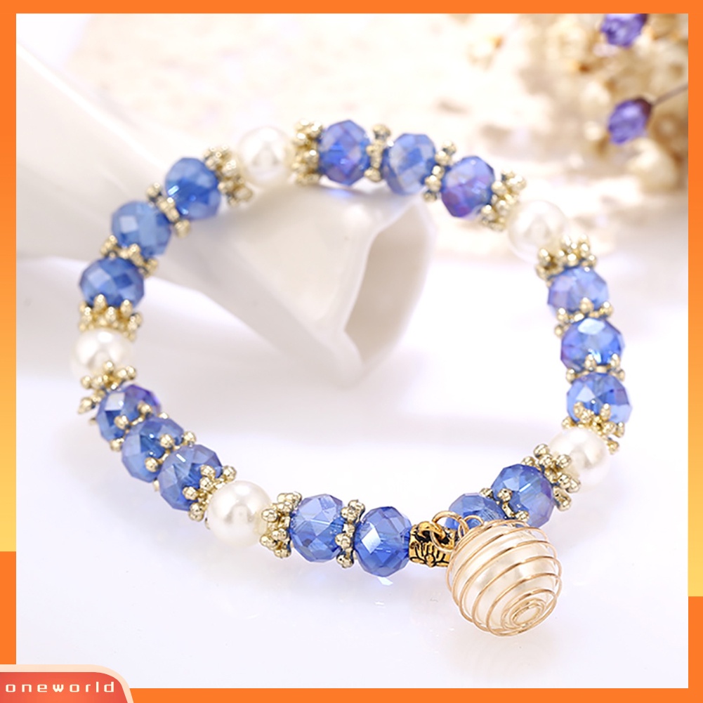 {oneworld} Wanita Manik-Manik Gelang Spiral Mutiara Imitasi Pesona Liontin Elegan Perhiasan Hadiah