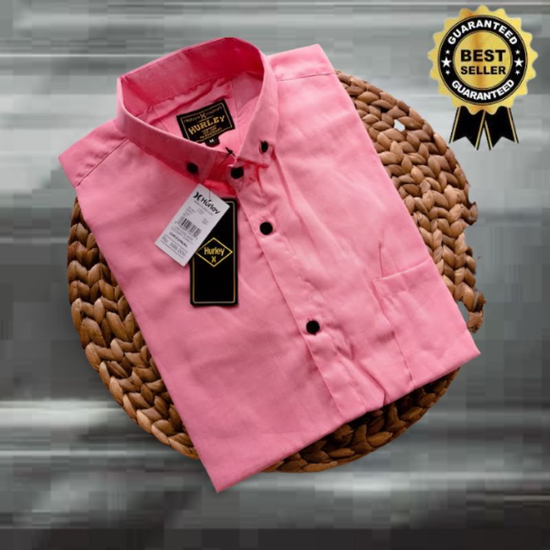 BAJU VALENTINE PRIA KEMEJA LENGAN PENDEK WARNA PINK MUDA SOFT PINK PEACH KERAH CASUAL SLIMFIT UKURAN