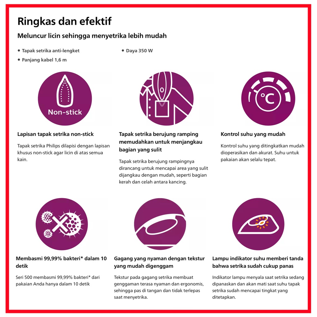 PHILIPS Dry Iron DST0510/70 Tapak Non-stick Setrika Kering DST 0510 Garansi Resmi - Hijau