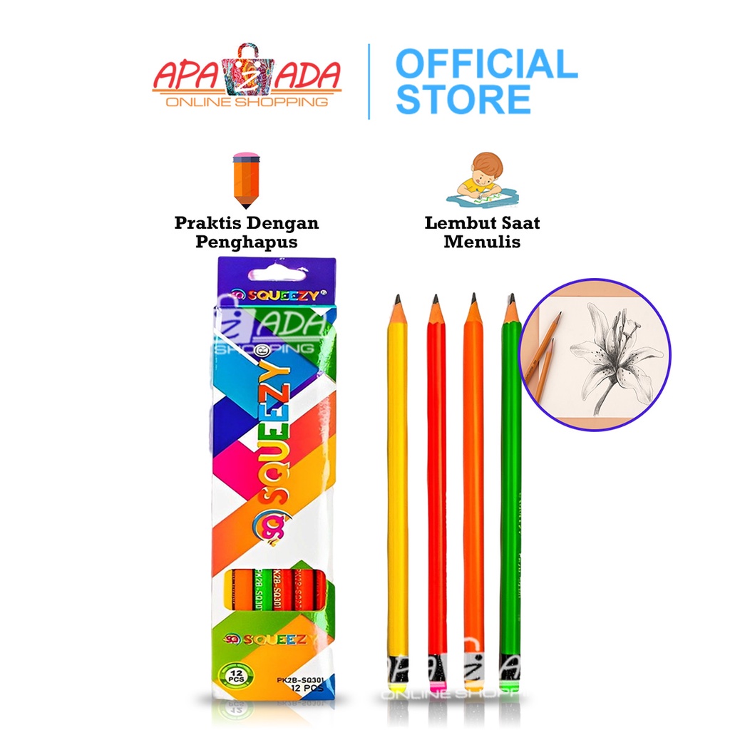 

Apazada Pensil 2B Body Warna Warni Isi 12 Pcs / Pencil Squeezy Rainbow / Pensil Kayu Murah / Pensil Fancy PK2B-SQ301