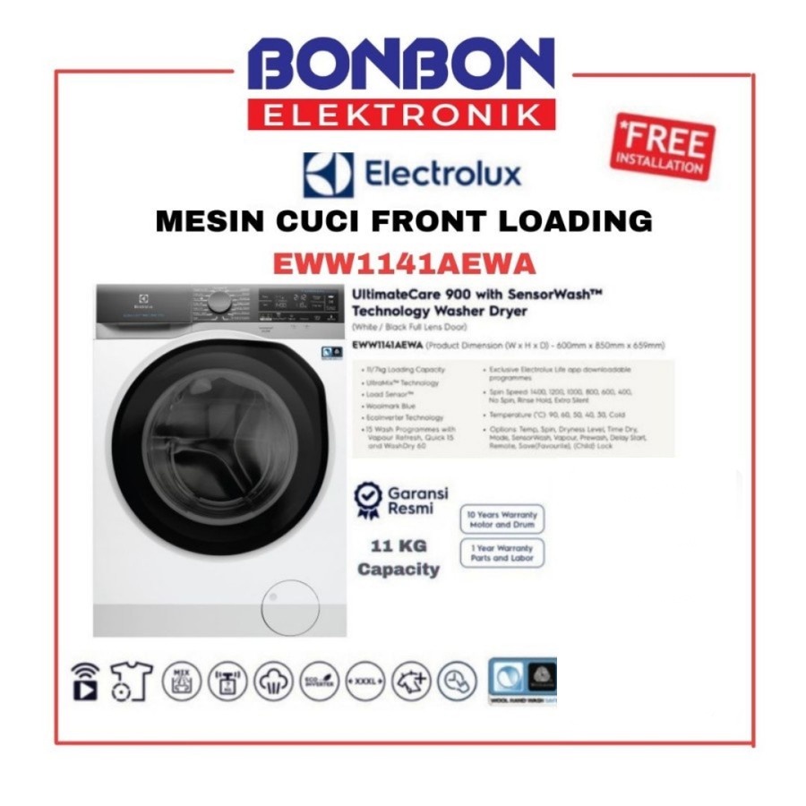 Electrolux Mesin Cuci EWW1141AEWA 11KG Washer 7KG Dryer