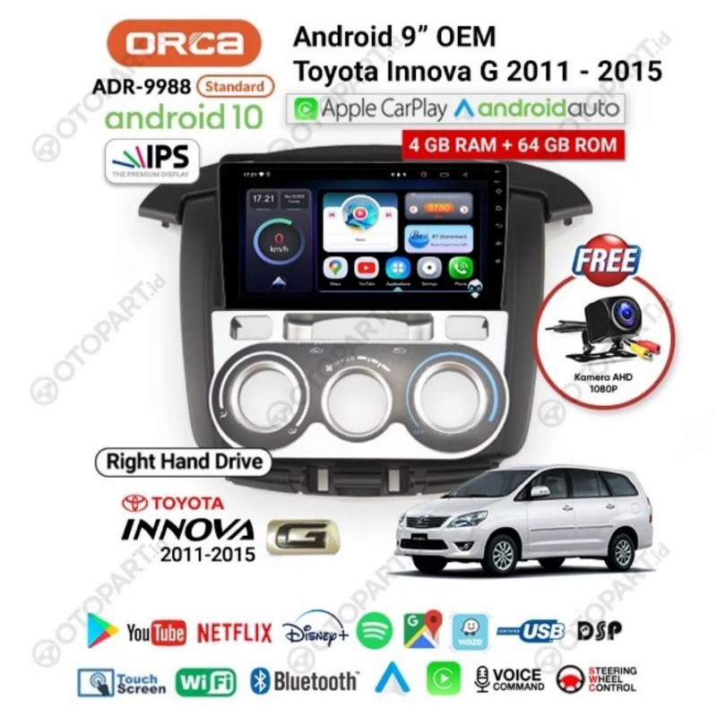 Head Unit Android innova type G / V 2011 - 2015 Android ORCA ADR 9988 DSP Toyota Innova type G