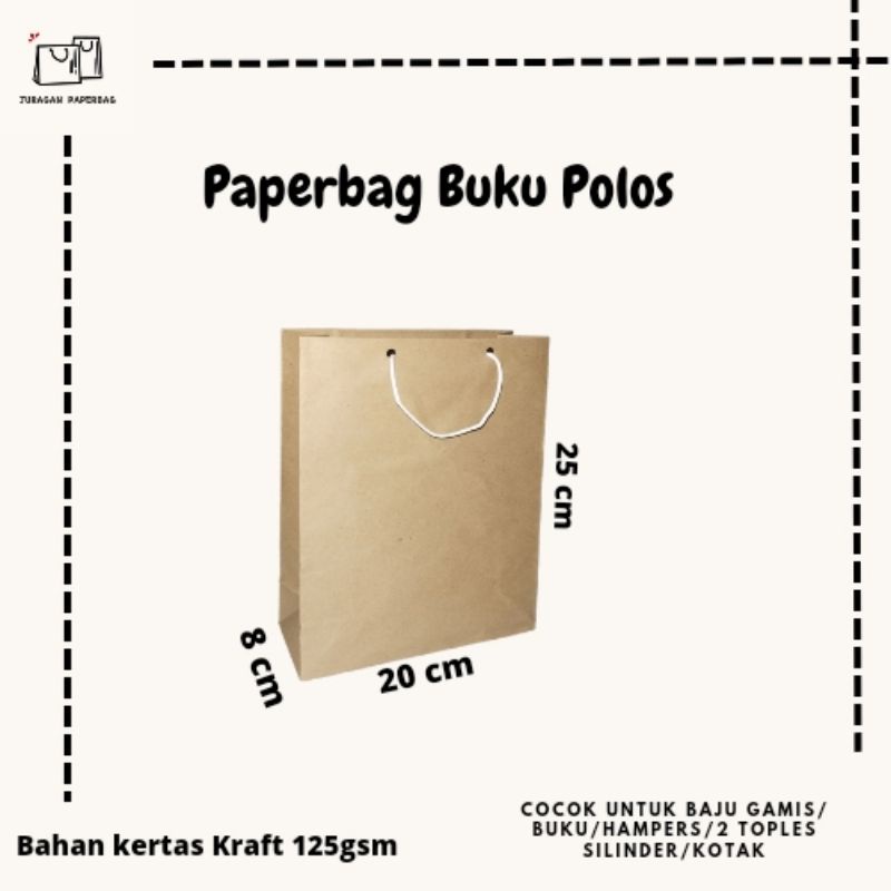 

Tas Kertas / Paper Bag Buku Polos Uk 20x25x8 (1 lusin isi 12 pcs)