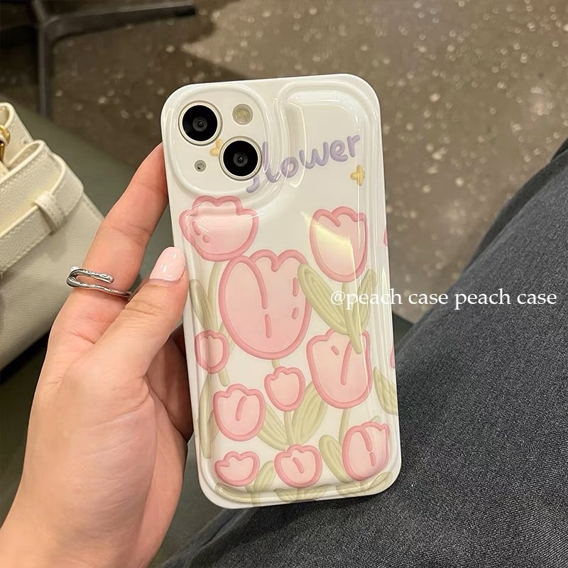 Pink Tulip Field Soaftcase Case HP Lucu forg iphone XR 11 Pro Max 12 Pro Max 13 Pro Max 14 Pro Max