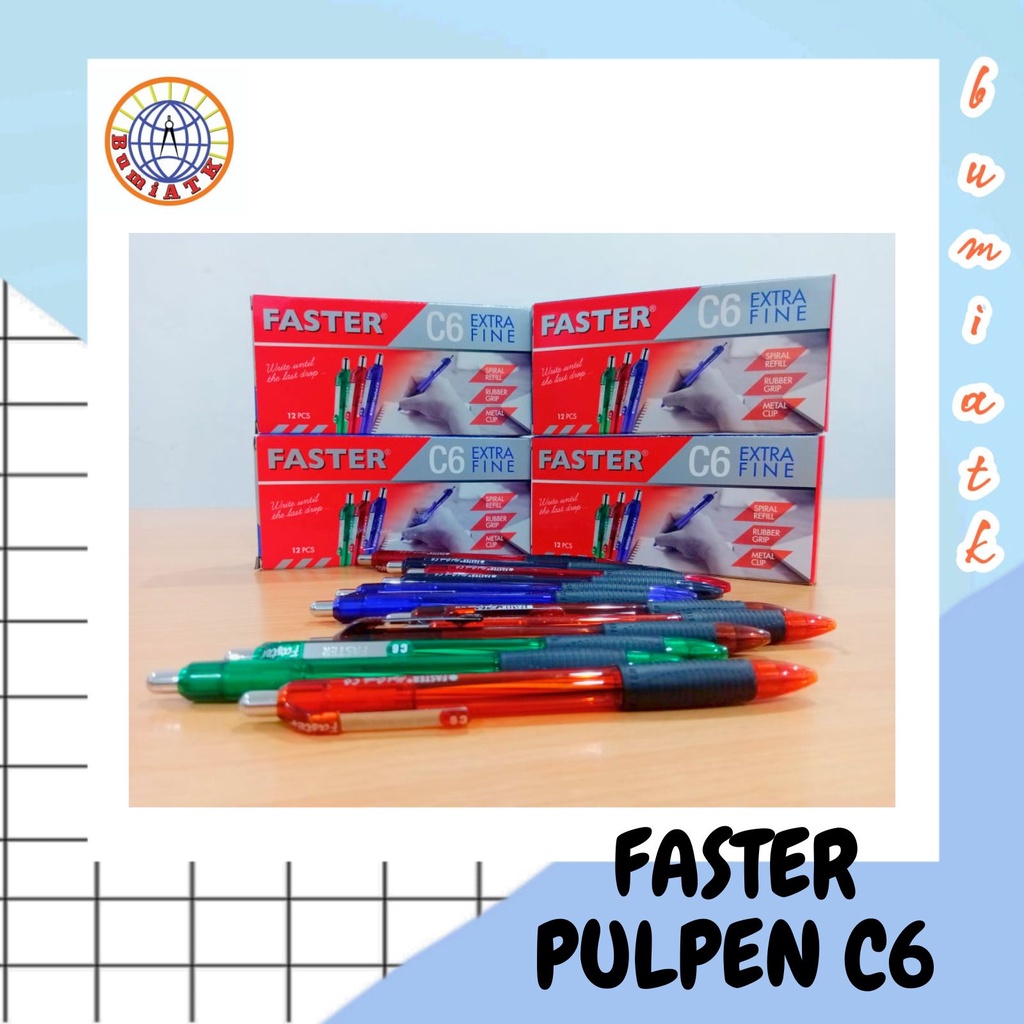 

PULPEN FASTER C6 / PULPEN CETEK ISI 12 PCS HITAM DAN BIRU / PULPEN SEKOLAH MURAH