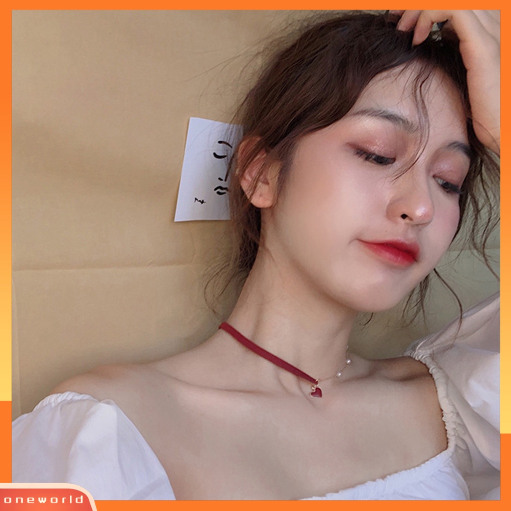 [ONE] Liontin Kalung Kepribadian Manik-Manik Asimetris Temperamen Geometris Cinta Merah Hati Mutiara Imitasi Kalung Kalung Perhiasan Aksesori