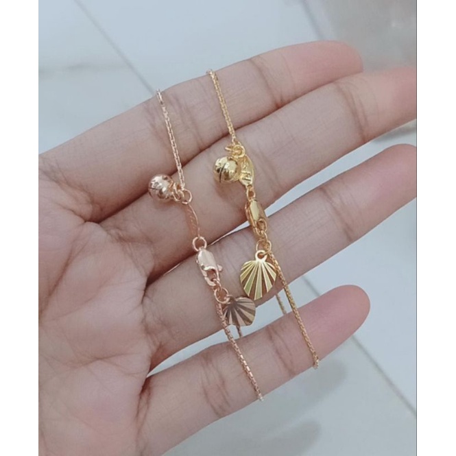 gelang tangan rantai itali santa+1bel+1 daun ukir/perak asli silver 925 lapia emas/perhiasan fashion wanita terbaru