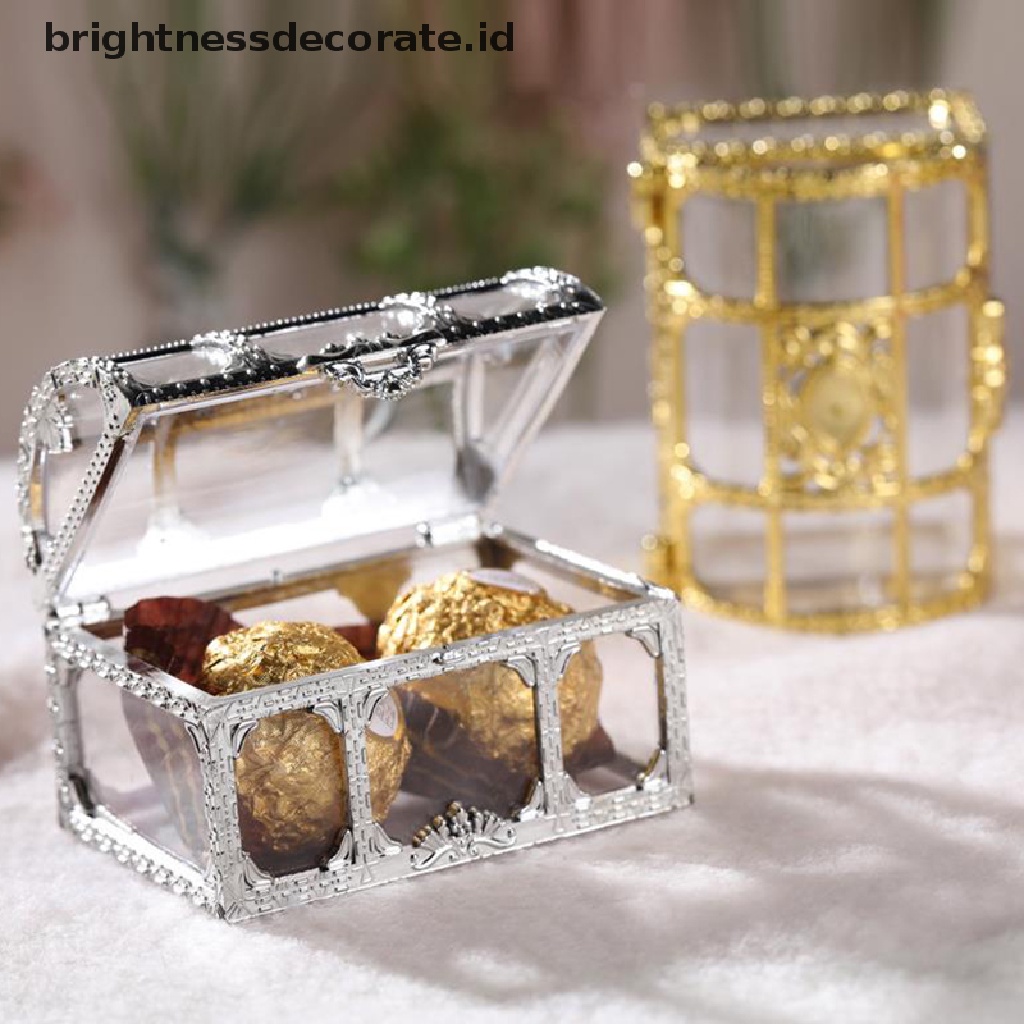 [Birth] 1pc Kotak Penyimpanan Portable Candy Hollow Gold Silver Treasure Chest Case Organizer [ID]