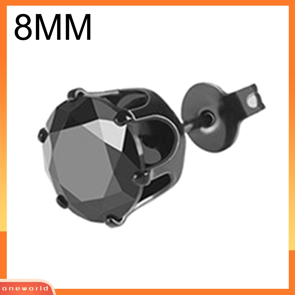 {oneworld} 1pc Punk Pria Wanita6/8mm Hitam Enam Cakar Cubic Zirconia Stud Earrings Perhiasan