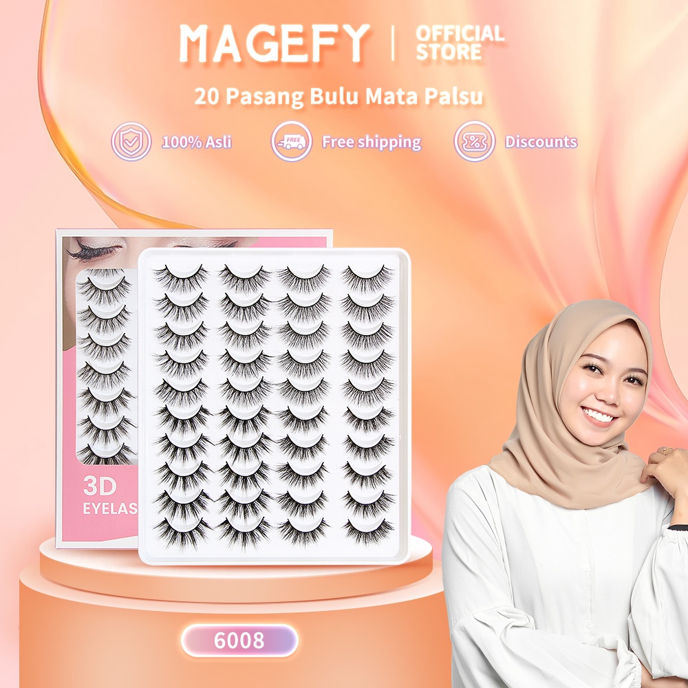 MAGEFY 20 pasang bulu mata palsu dalam 4 gaya untuk berbagai kesempatan 6008