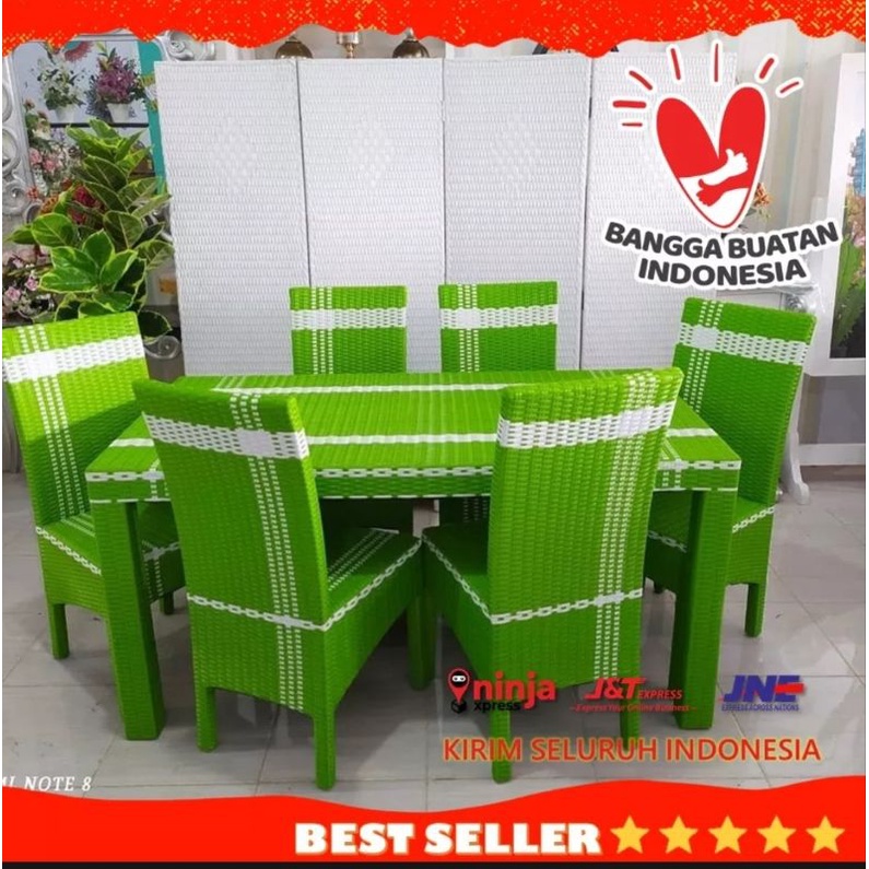 Meja Makan Minimalis Set Kursi 6 Rotan Sintetis Murah