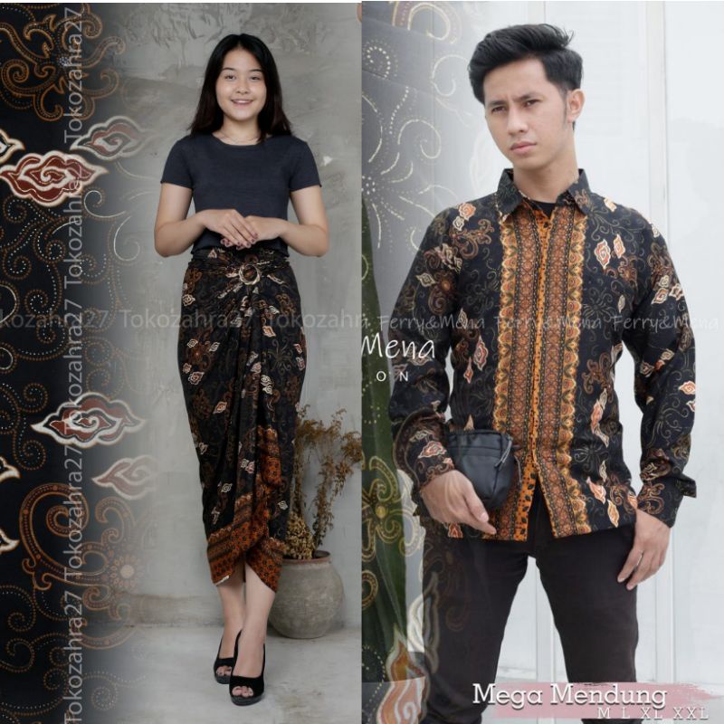 Couple Kemeja Batik Rok Lilit batik Lengan Panjang MOTIF MEGA MENDUNG