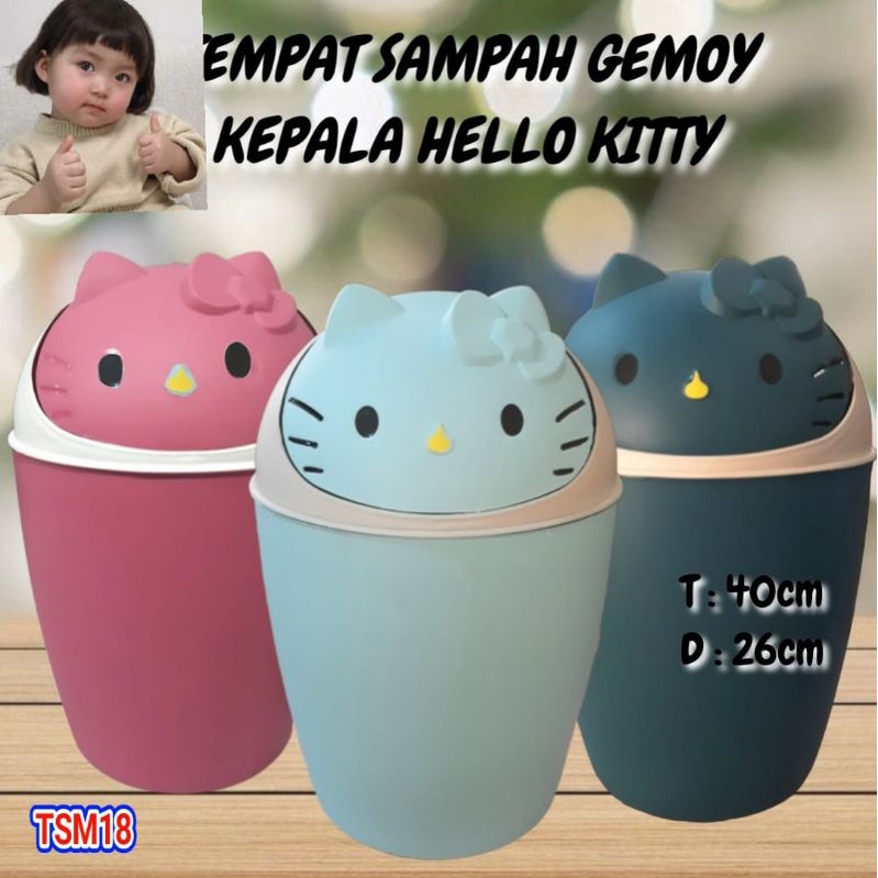 Tempat Sampah Karakter Kucing Hijau & Hello Kitty Pink 10 Liter Tong Sampah Luchu Besar Jumbo