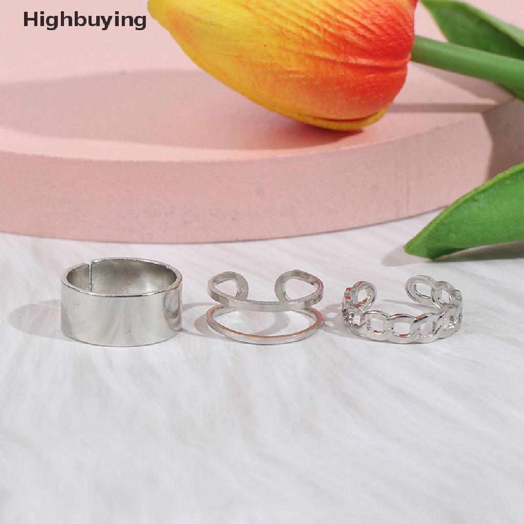 Hbid Hip Hop Hollow Out Resizable Rings Set Untuk Punk Tekuk Logam Tembaga Cincin Bulat Glory