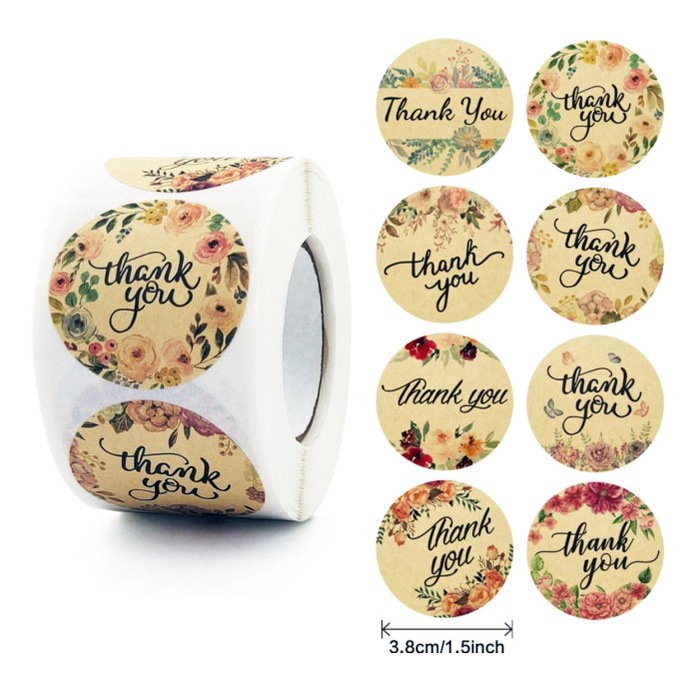 

Sticker Thank You Kraft Floral Stiker Motif Bunga Kado Tag Amplop Souvenir 3,8 cm