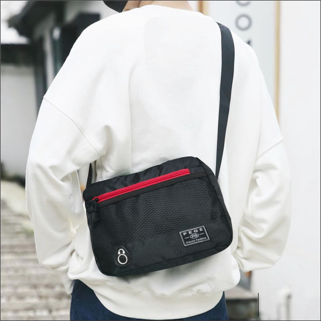 Tas Selempang Bahu Pria PEGE Enver Model Casual Warna Hitam - PG 8949