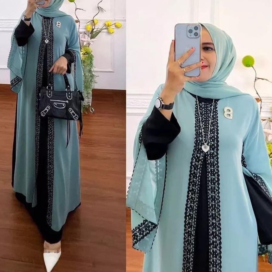 trx5l5Kz Nisa Arabian Abaya / Baju Dress Abaya Wanita Muslim Terbaru Bahan Ceruty Babydoll Aplikasi 