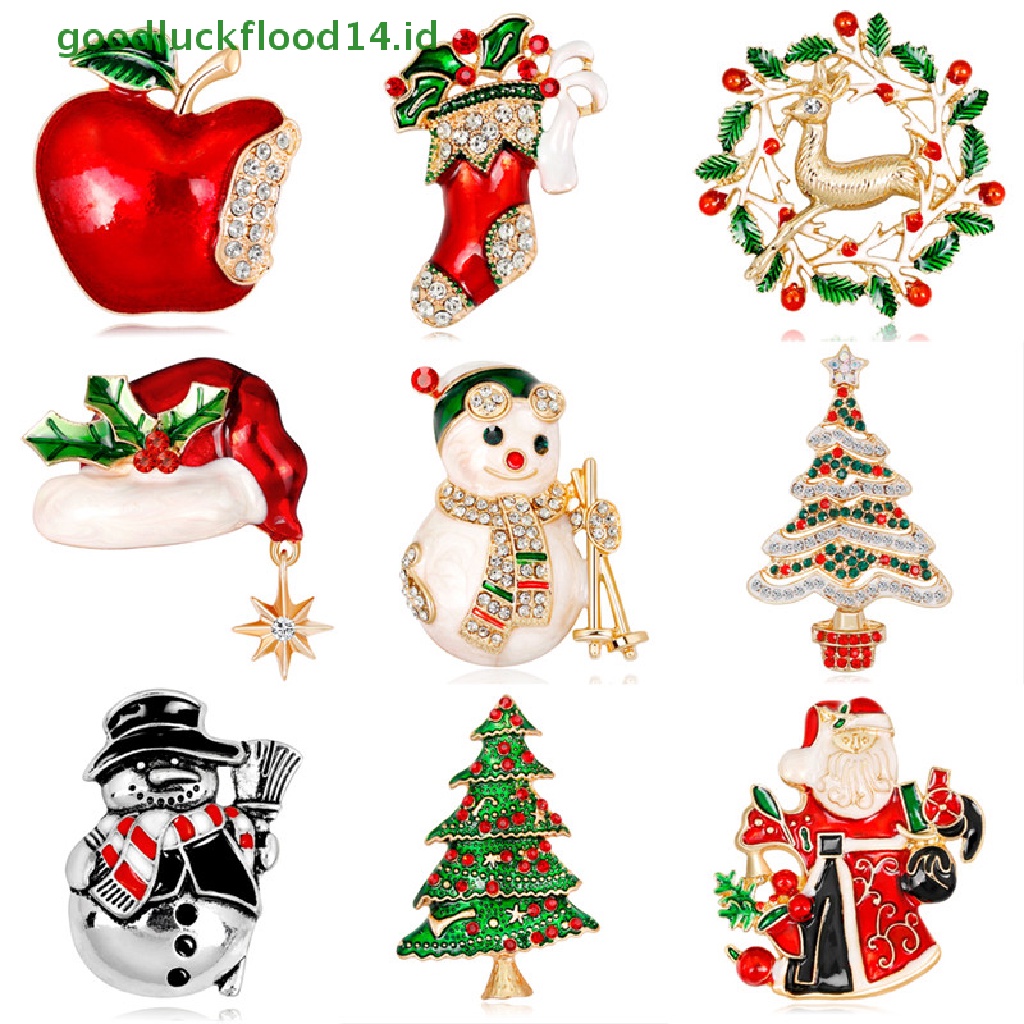 [GOOGFOUR] Enamel Pohon Natal Bell Rusa Snowman Kristal Bros Pin Pesta Hadiah Perhiasan [TOP]