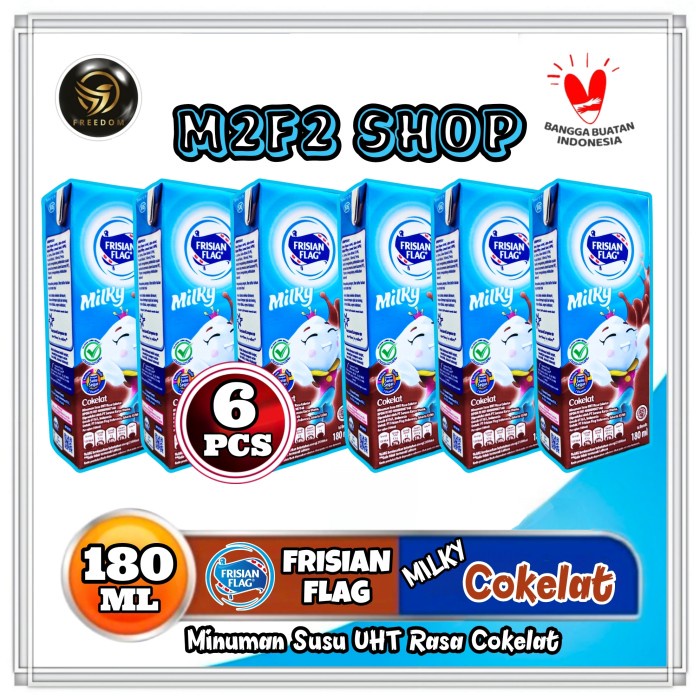 Frisian Flag Susu Bendera Cair Milky Zuzhu Kotak UHT Rasa Cokelat | Chocolate - 180 ml (Kemasan 6 Pc