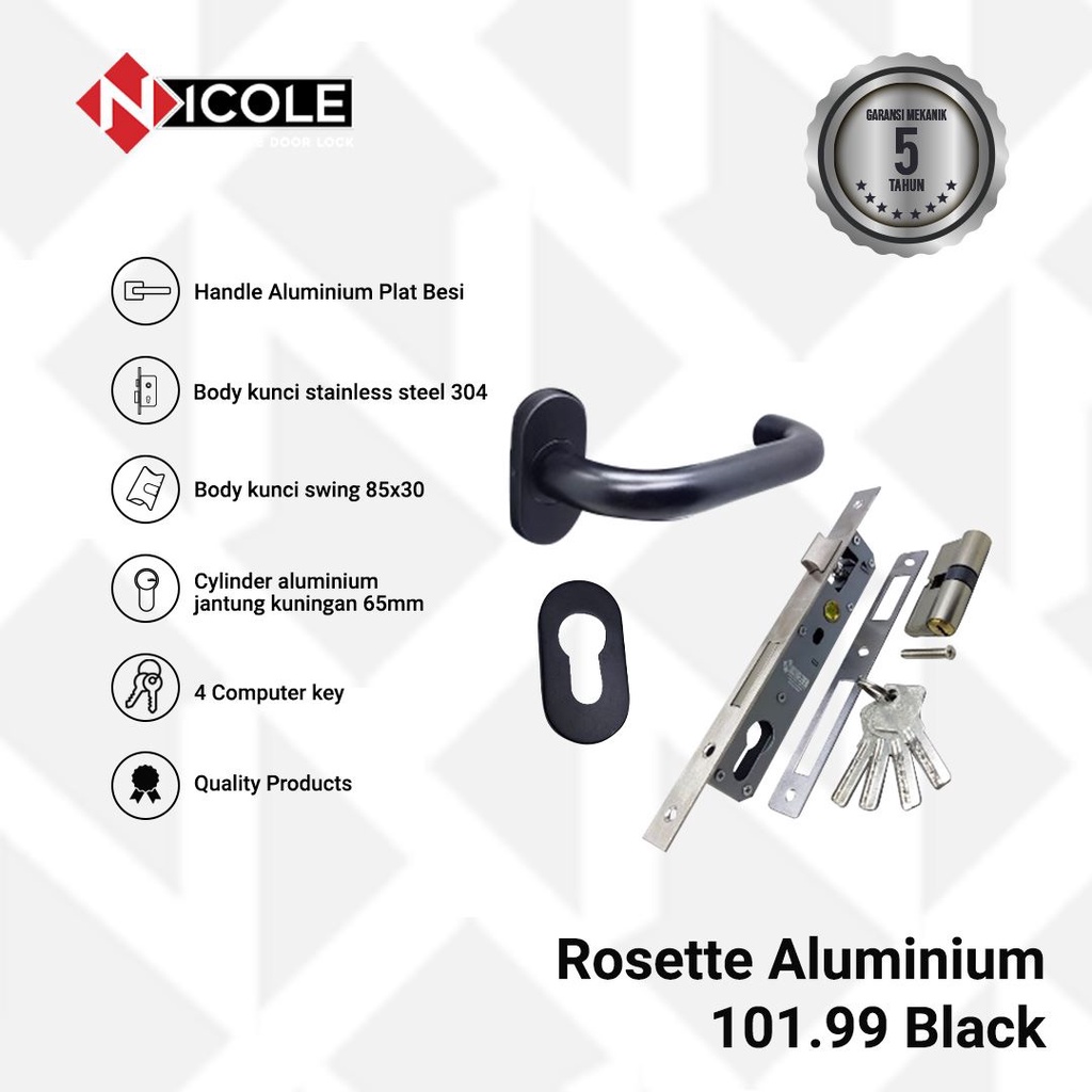 Kunci Pintu Aluminium Set / Rosette / Gagang Pintu Kaca Misah 101.99