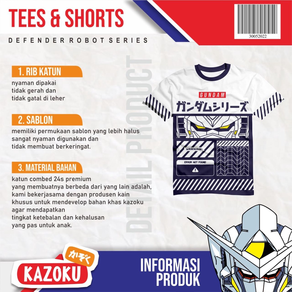 Kaos Cowok Robot Atasan Kaos Anak Laki Cowok 6-12 Tahun Series  Gundam